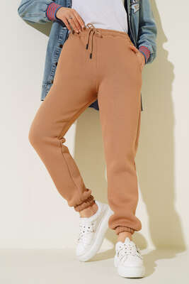 Üç İplik Jogger Pantolon Camel - Thumbnail