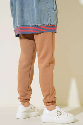 Üç İplik Jogger Pantolon Camel - Thumbnail