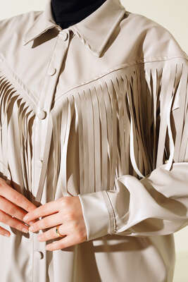 Saçaklı Deri Gömlek Taş - Thumbnail