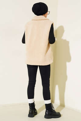 Peluş Yelek Bej - Thumbnail