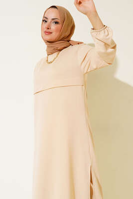 Yırtmaçlı Uzun İkili Takım Bej - Thumbnail