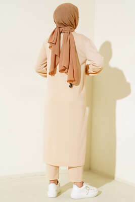 Yırtmaçlı Uzun İkili Takım Bej - Thumbnail