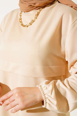 Yırtmaçlı Uzun İkili Takım Bej - Thumbnail