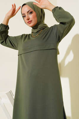 Yırtmaçlı Uzun İkili Takım Haki - Thumbnail