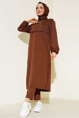 Pazarium - Yırtmaçlı Uzun İkili Takım Kahve