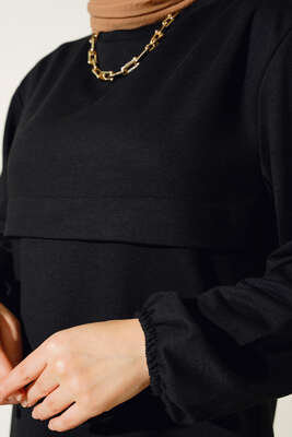 Yırtmaçlı Uzun İkili Takım Siyah - Thumbnail