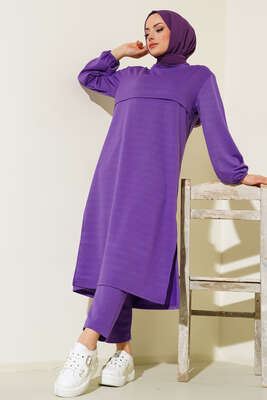 Yırtmaçlı Uzun İkili Takım Mor - Thumbnail