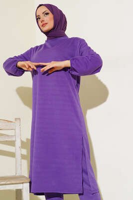 Yırtmaçlı Uzun İkili Takım Mor - Thumbnail