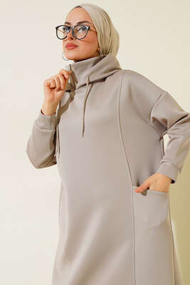 Cepli Kapüşonlu Scuba Elbise Taş - Thumbnail