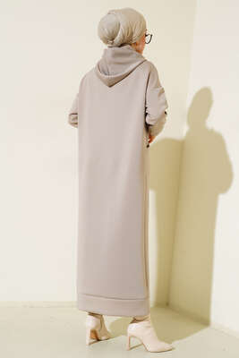 Cepli Kapüşonlu Scuba Elbise Taş - Thumbnail