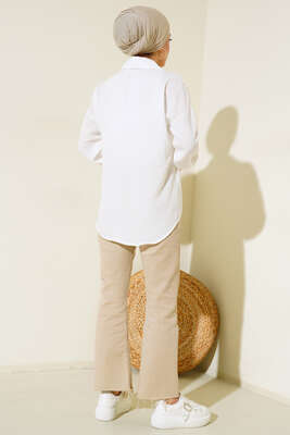 Tek Cepli Keten Gömlek Ekru - Thumbnail