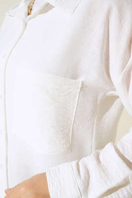 Tek Cepli Keten Gömlek Ekru - Thumbnail