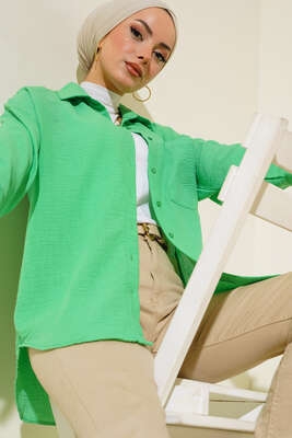 Pazarium - Tek Cepli Keten Gömlek Benetton 