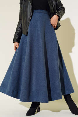 Kaşe Kloş Etek İndigo - Thumbnail