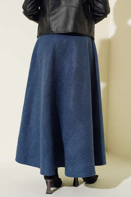 Kaşe Kloş Etek İndigo - Thumbnail