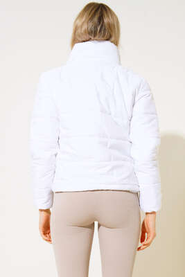 Etek Ucu Lastikli Şişme Mont Beyaz - Thumbnail