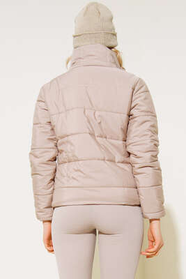 Etek Ucu Lastikli Şişme Mont Bej - Thumbnail