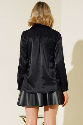 Saten Gömlek Siyah - Thumbnail