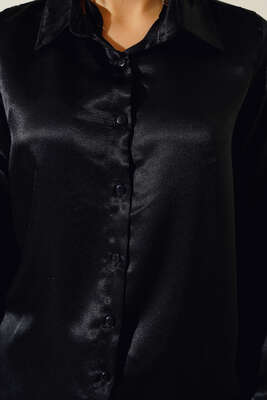 Saten Gömlek Siyah - Thumbnail