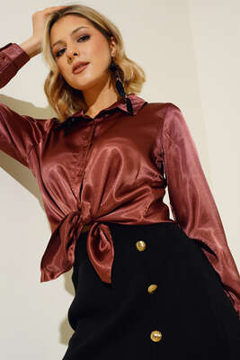 Saten Gömlek Kahve - Thumbnail