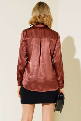 Saten Gömlek Kahve - Thumbnail