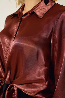 Saten Gömlek Kahve - Thumbnail