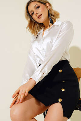 Saten Gömlek Beyaz - Thumbnail