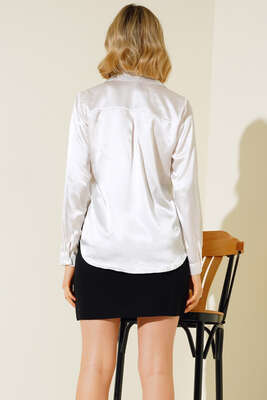 Saten Gömlek Beyaz - Thumbnail