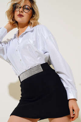 Pazarium - Varaklı Gömlek Beyaz 