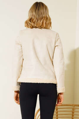 İçi Kürklü Kısa Süet Mont Bej - Thumbnail