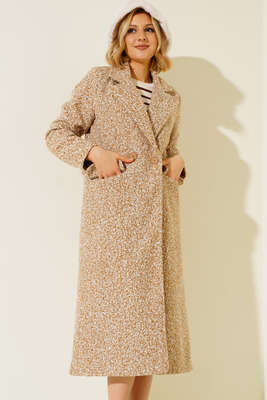 Uzun Buklet Kaban Latte - Thumbnail