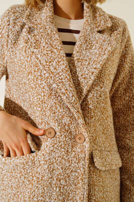 Uzun Buklet Kaban Latte - Thumbnail