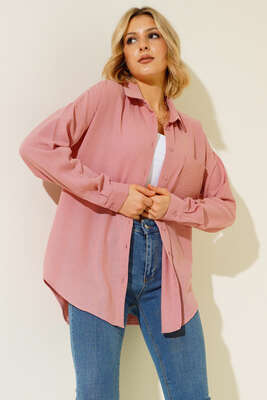 Keten Tek Cepli Gömlek Gül Kurusu - Thumbnail