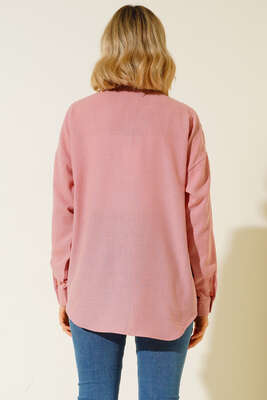 Keten Tek Cepli Gömlek Gül Kurusu - Thumbnail