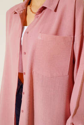 Keten Tek Cepli Gömlek Gül Kurusu - Thumbnail