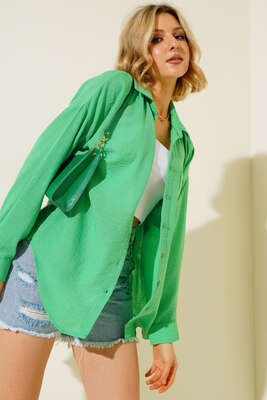 Keten Tek Cepli Gömlek Benetton - Thumbnail