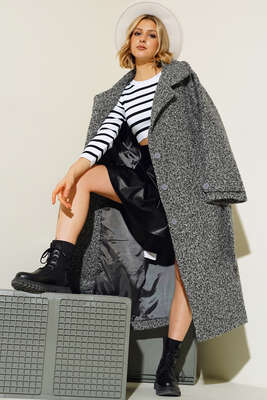 Kol Bantlı Belden Bağlamalı Kuşaklı Kaban Gri - Thumbnail