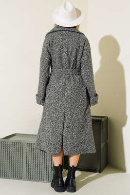 Kol Bantlı Belden Bağlamalı Kuşaklı Kaban Gri - Thumbnail