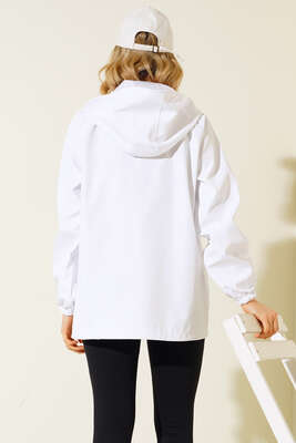 Kapüşonlu Uzun Mont Beyaz - Thumbnail