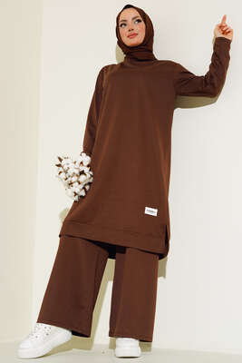 Pazarium - Armalı Bol Paça İkili Takım Kahve