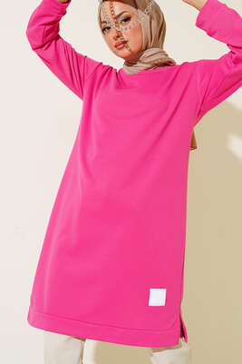 Arma Detaylı Uzun Tunik Fuşya - Thumbnail