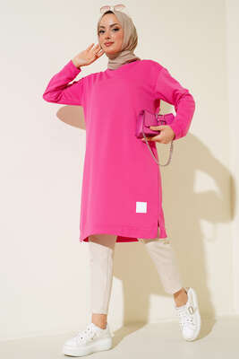 Arma Detaylı Uzun Tunik Fuşya - Thumbnail