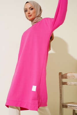 Pazarium - Armalı Uzun Basic Tunik Fuşya