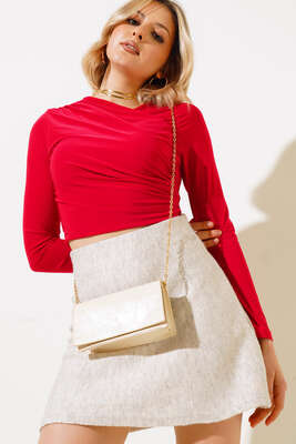 Pazarium - Önü Büzgülü Bluz Kırmızı 