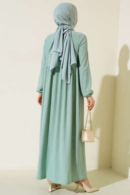 Bel Büzgülü Bürümcük Elbise Mint - Thumbnail