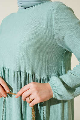 Bel Büzgülü Bürümcük Elbise Mint - Thumbnail