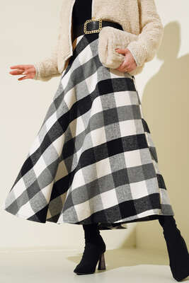 Ekose Kloş Etek Siyah - Thumbnail