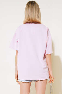 Basic Oversize Tshirt Pembe - Thumbnail