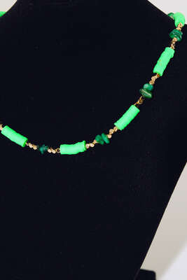Renkli Boncuklu Kolye Yeşil - Thumbnail