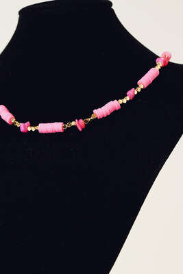 Renkli Boncuklu Kolye Pembe - Thumbnail